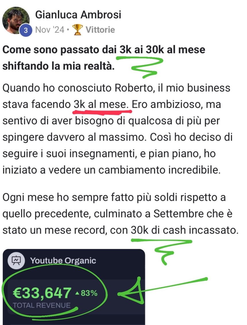 Il post di Gianluca Ambrosi: da 3k al mese a un mese record, con 33.647 euro di incasso
