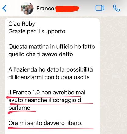 Messaggio di Franco: il Franco 1.0 non avrebbe mai avuto il coraggio di parlarne, ora mi sento davvero libero
