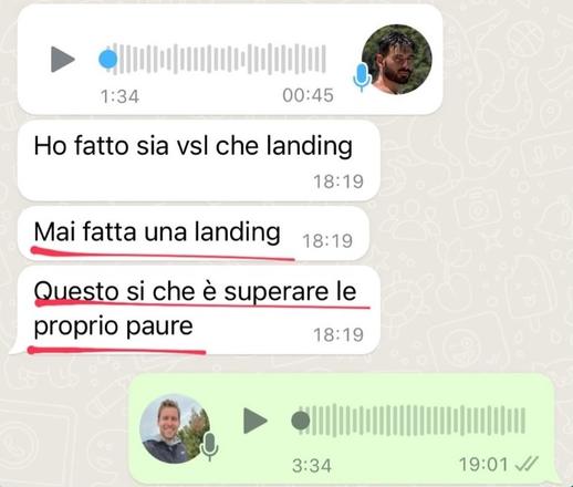 Messaggio: ho fatto sia la vsl che la landing, mai fatta una landing, questo sì che è superare le proprie paure